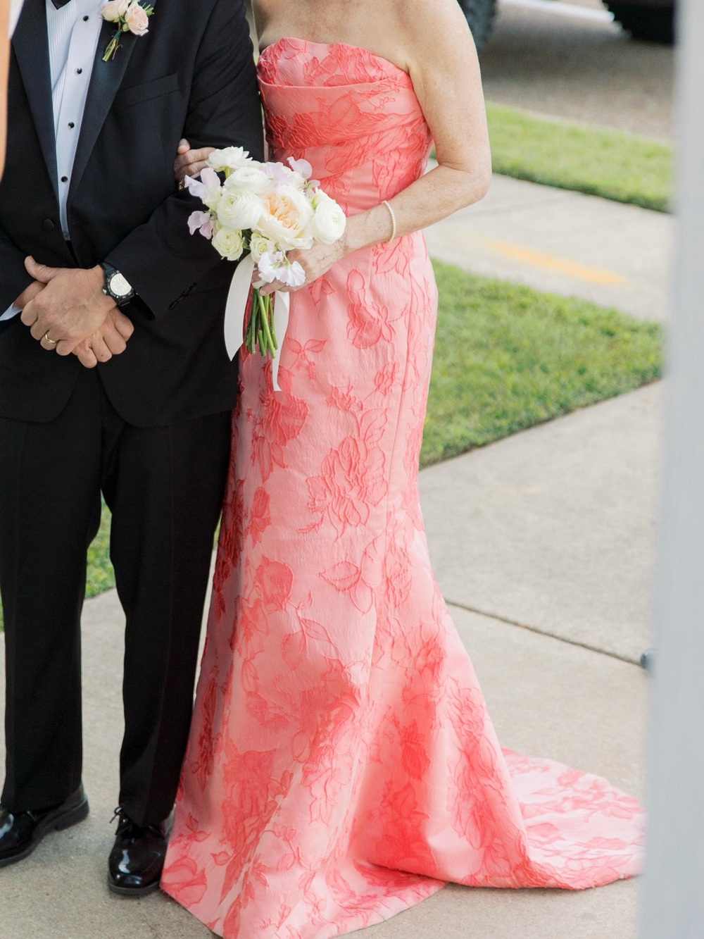 Anne Barge Black Label Strapless Coral Pink Floral Gown Mother of Bride Groom 6